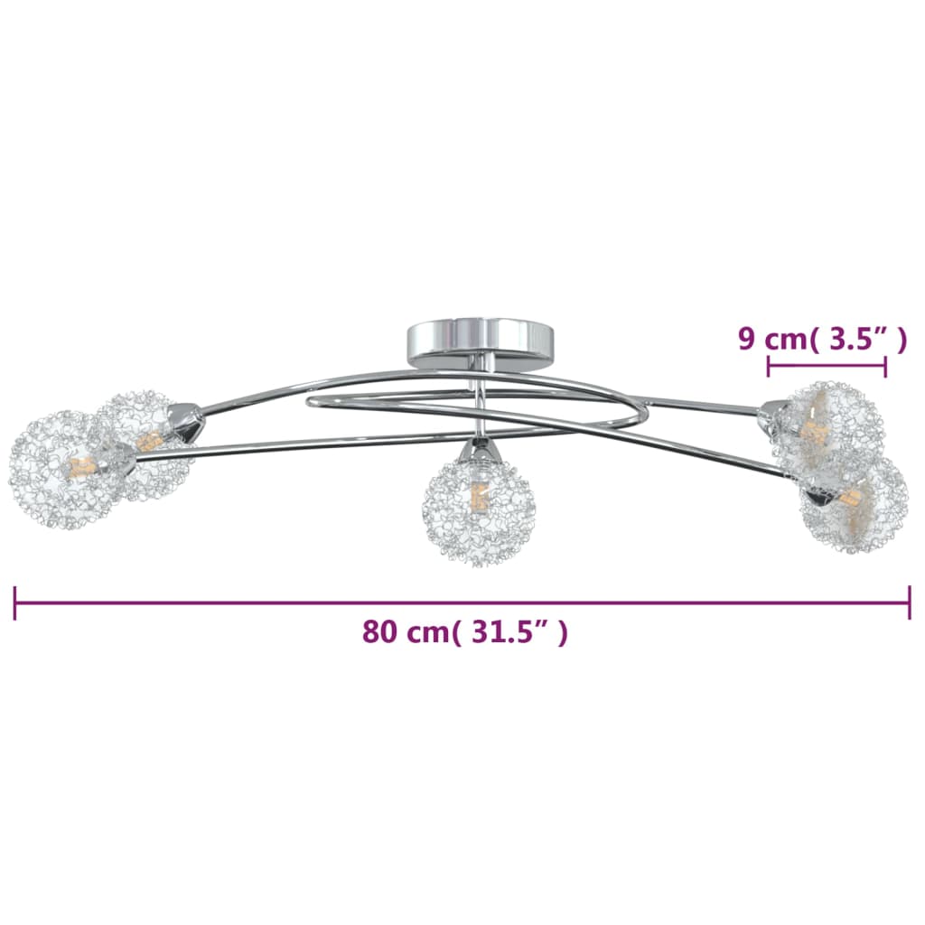 Lampada Da Soffitto Con Paralumi In Rete Per 5 Luci Led G9