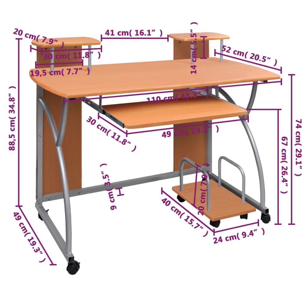 Scrivania Da Computer 110X52X88,5 Cm Legno Multistrato