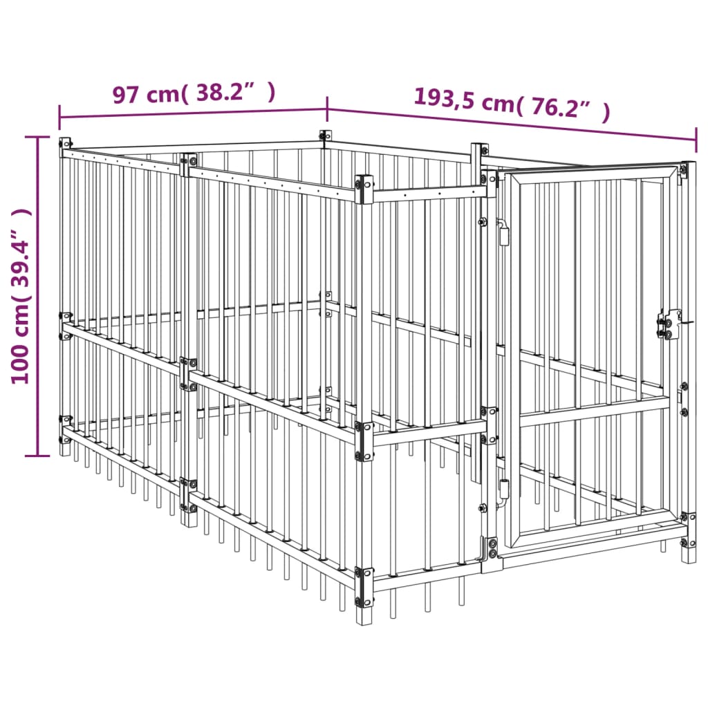 Gabbia Per Cani Nera 193,5X97X100 Cm In Acciaio