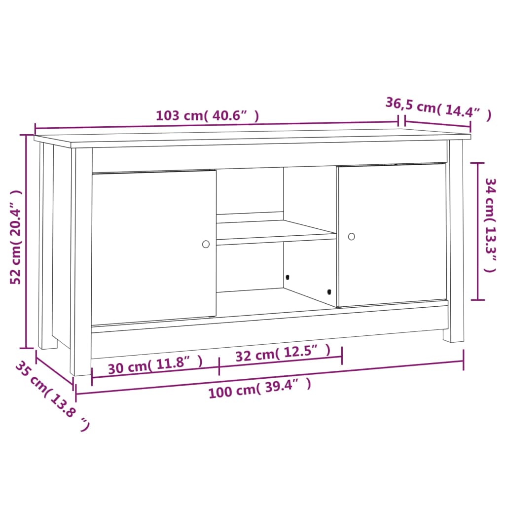 Mobile Porta Tv 103X36,5X52 Cm In Legno Massello Di Pino