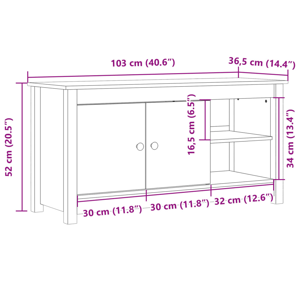 Mobile Porta Tv 103X36,5X52 Cm In Legno Massello Di Pino
