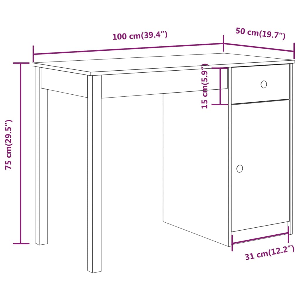 Scrivania 100X50X75 Cm In Legno Massello Di Pino
