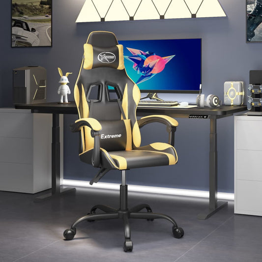 Sedia Da Gaming Girevole Nera E Oro In Similpelle