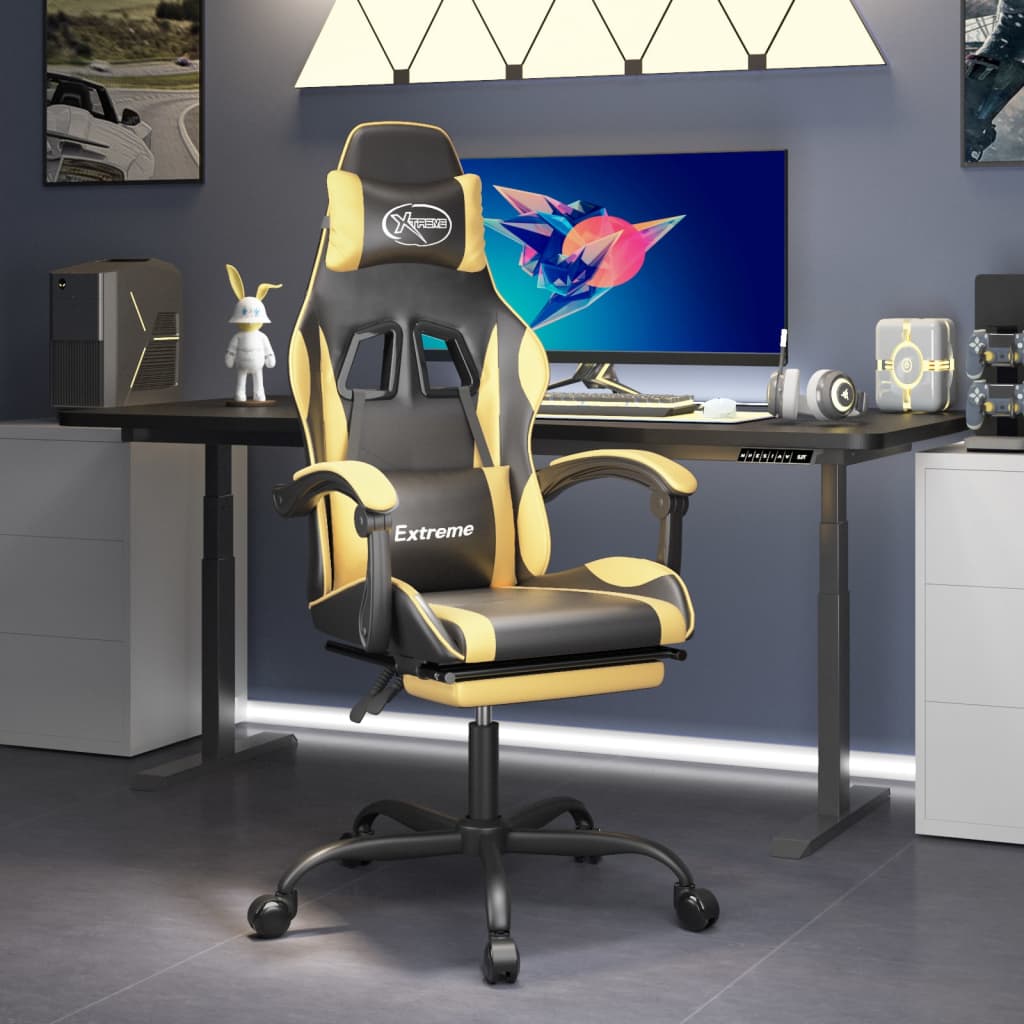 Sedia Da Gaming Girevole Nera E Oro In Similpelle