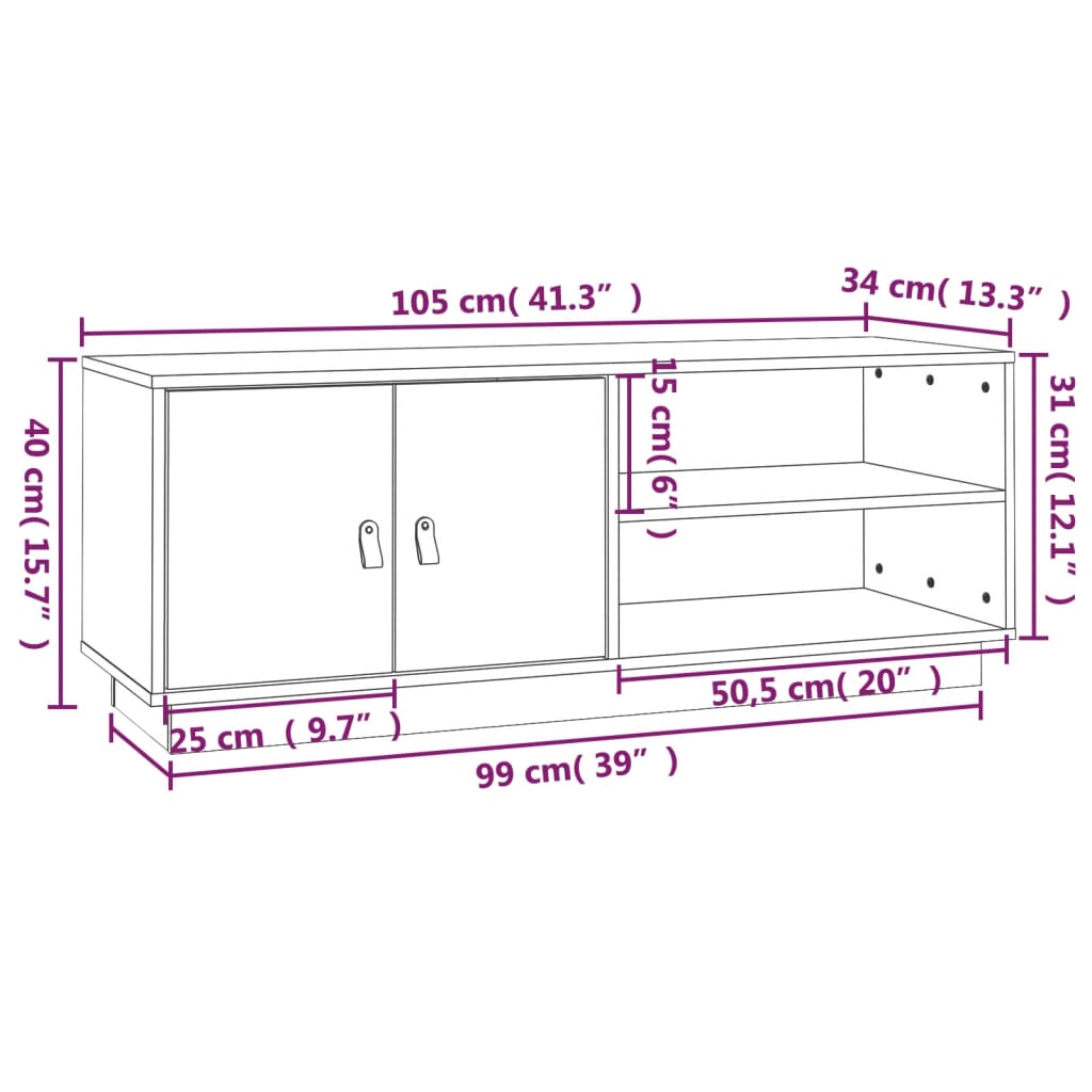 Mobile Porta Tv 105X34X40 Cm In Legno Massello Di Pino