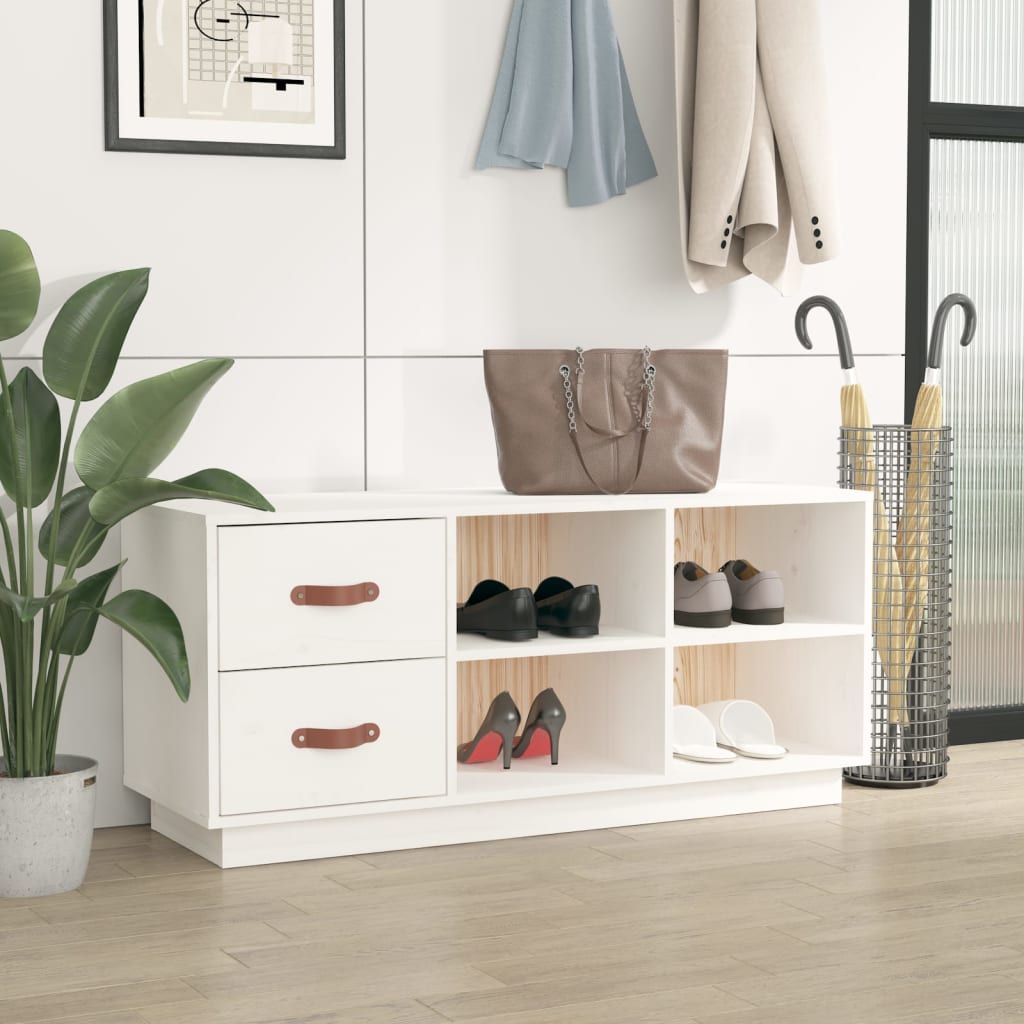 Scarpiera Bianca 100X34X45 Cm In Legno Massello Di Pino