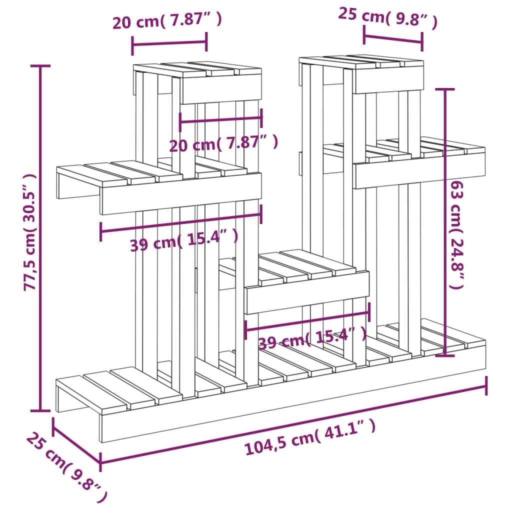 Supporto Per Piante 104,5X25X77,5 Cm In Massello Di Pino