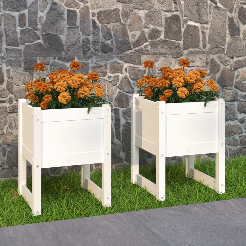 Fioriere 2 Pz Bianche 40X40X52,5 Cm In Legno Massello Di Pino Bianco