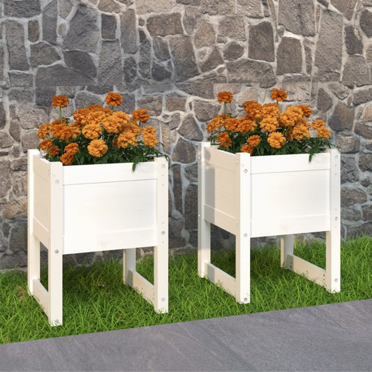 Fioriere 2 Pz Bianche 40X40X52,5 Cm In Legno Massello Di Pino Bianco