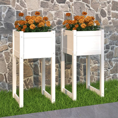 Fioriere 2 Pz Bianche 40X40X52,5 Cm In Legno Massello Di Pino Bianco