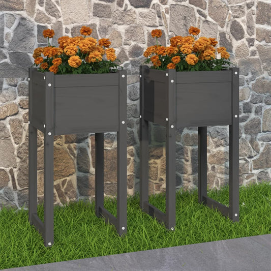 Fioriere 2 Pz In Legno Massello Di Pino Grigio
