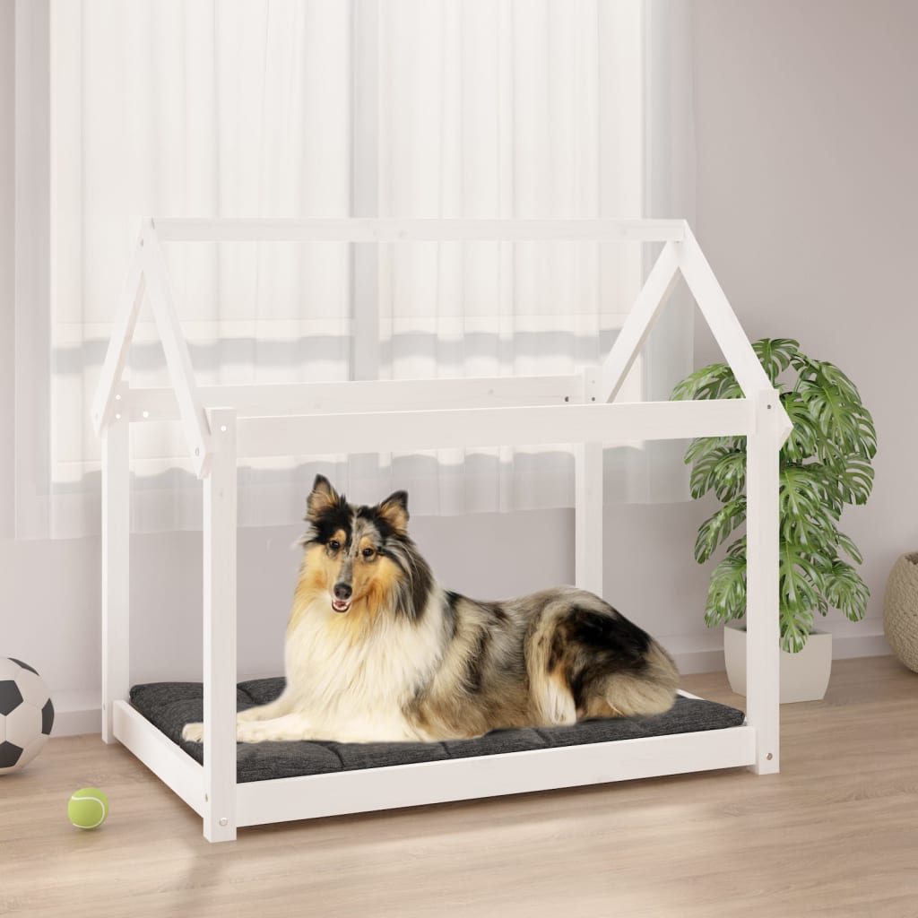 Cuccia Per Cani Bianca In Legno Massello Di Pino
