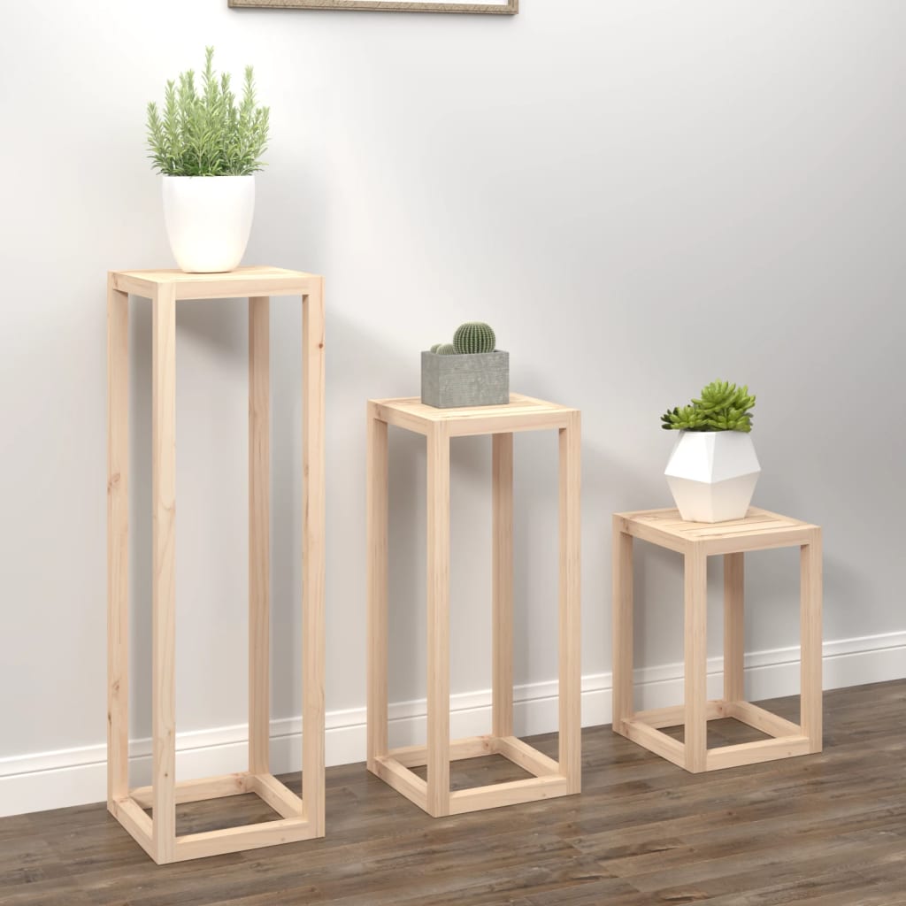 Set Supporti Per Piante 3 Pz In Legno Massello Di Pino