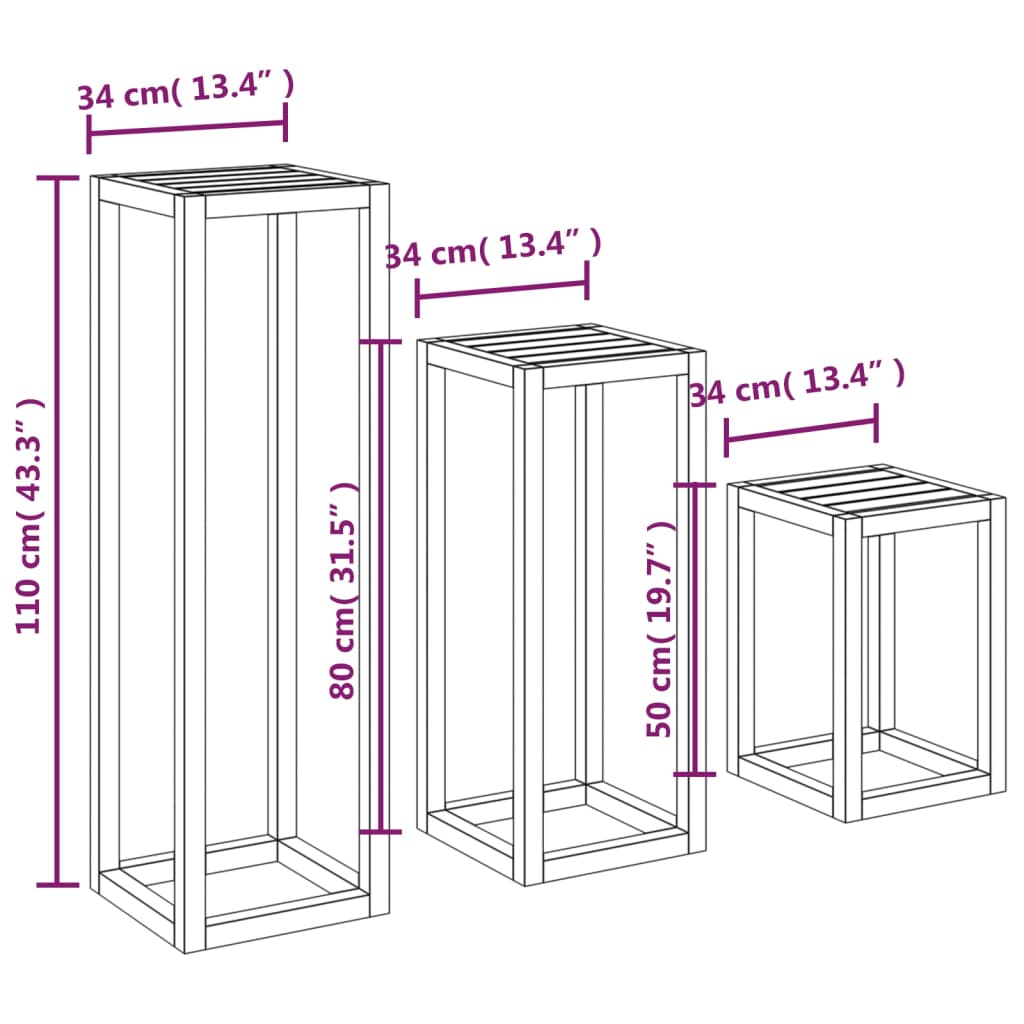 Set Supporti Per Piante 3 Pz In Legno Massello Di Pino