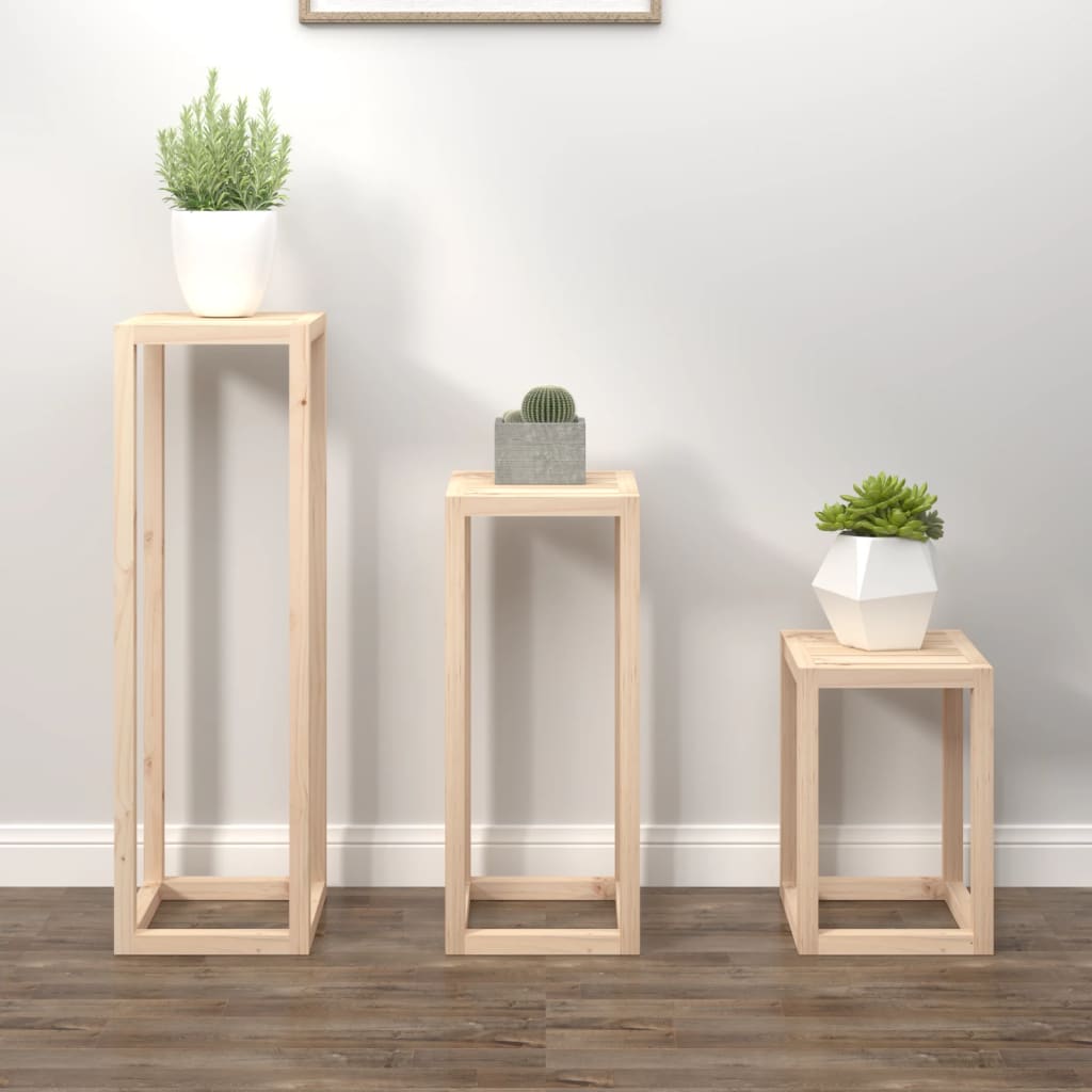 Set Supporti Per Piante 3 Pz In Legno Massello Di Pino