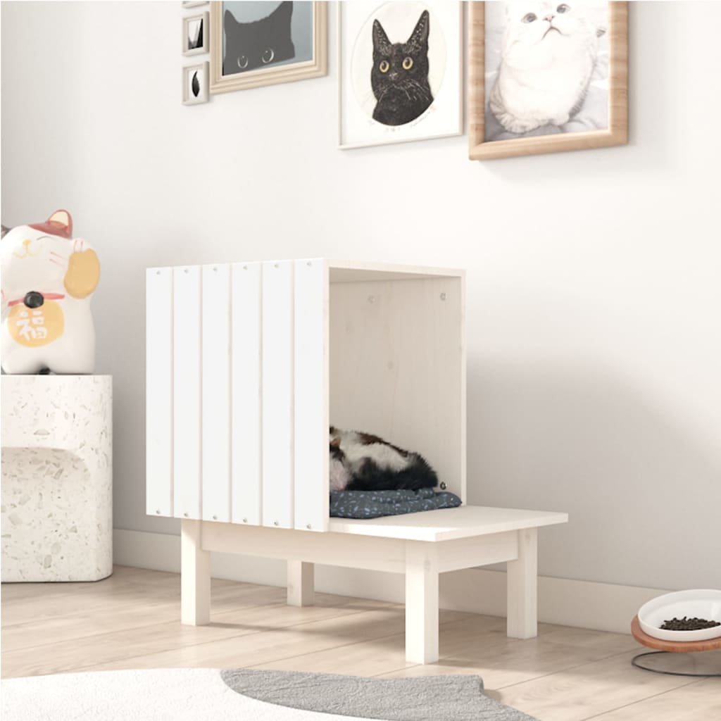 Casetta Per Gatti 60X36X60 Cm In Legno Massello Di Pino
