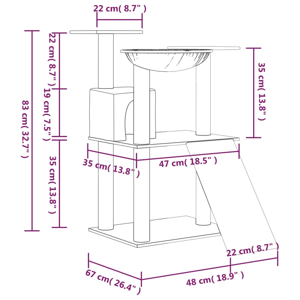 Albero Per Gatti Con Tiragraffi In Sisal 83 Cm