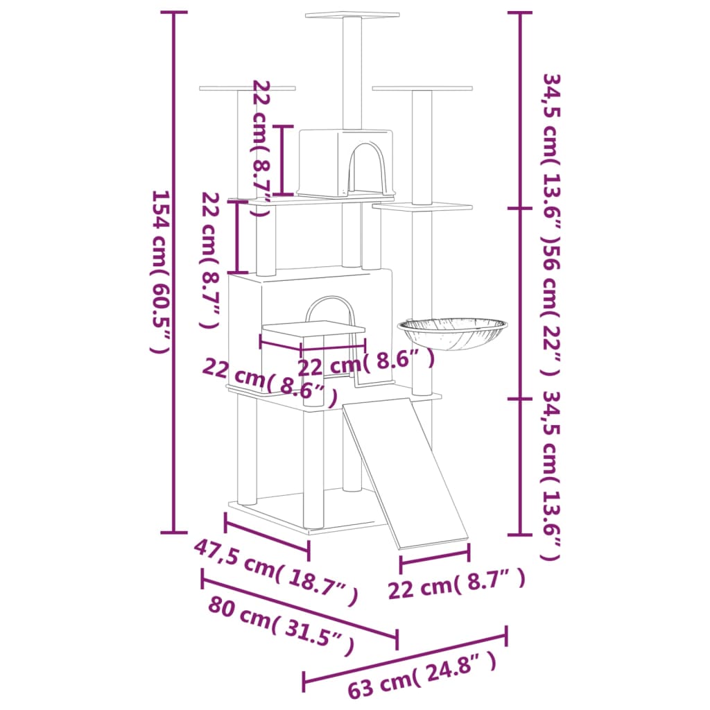 Albero Per Gatti Con Tiragraffi In Sisal 154 Cm