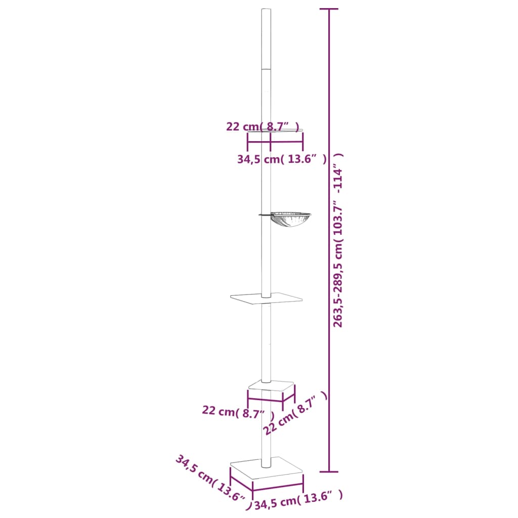Albero Per Gatti Da Pavimento A Soffitto 263,5-289,5 Cm