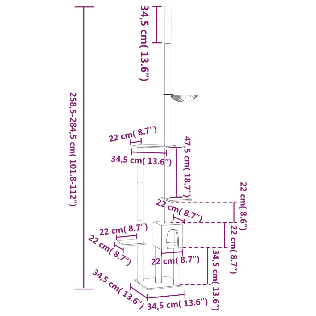 Albero Per Gatti Pavimento Soffitto 258,5-284,5Cm