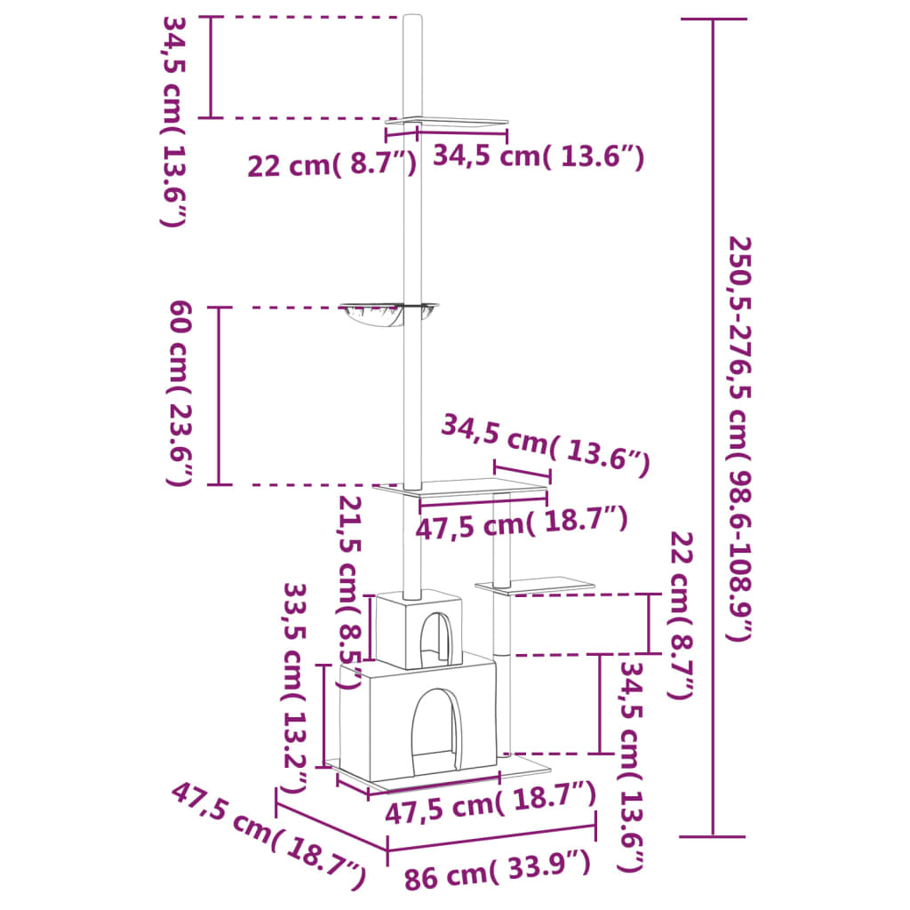 Albero Per Gatti Pavimento Soffitto 250,5-276,5 Cm