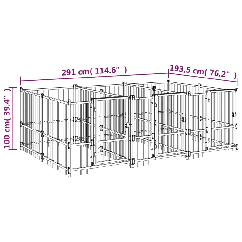 Gabbia Per Cani Da Esterno In Acciaio 5,63 M²