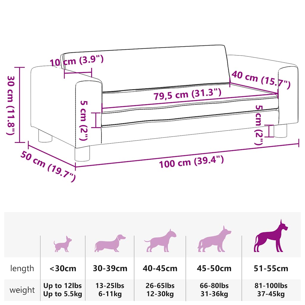 Lettino Per Cani Con Estensione 100X50X30 Cm In
