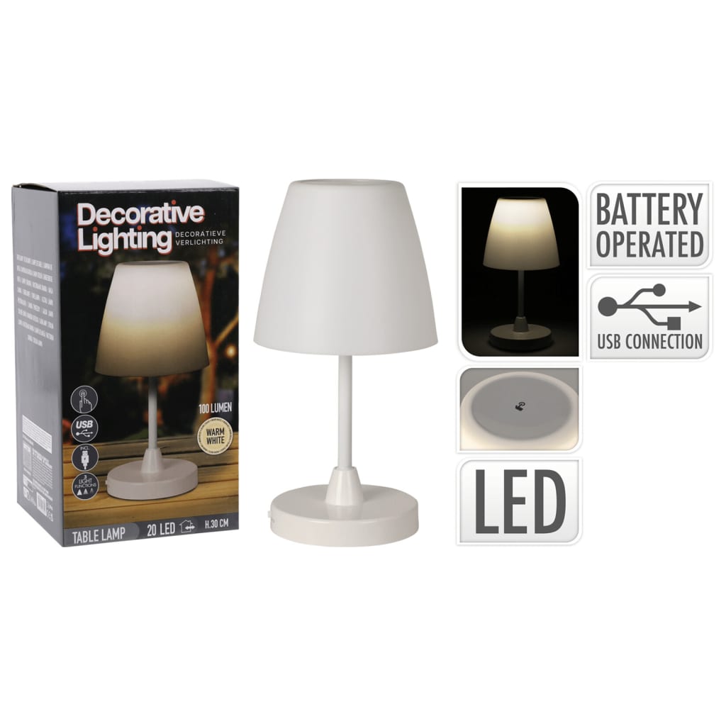 H&S Collection Lampada Da Tavolo A Led Ricaricabile Bianca 13X30 Cm