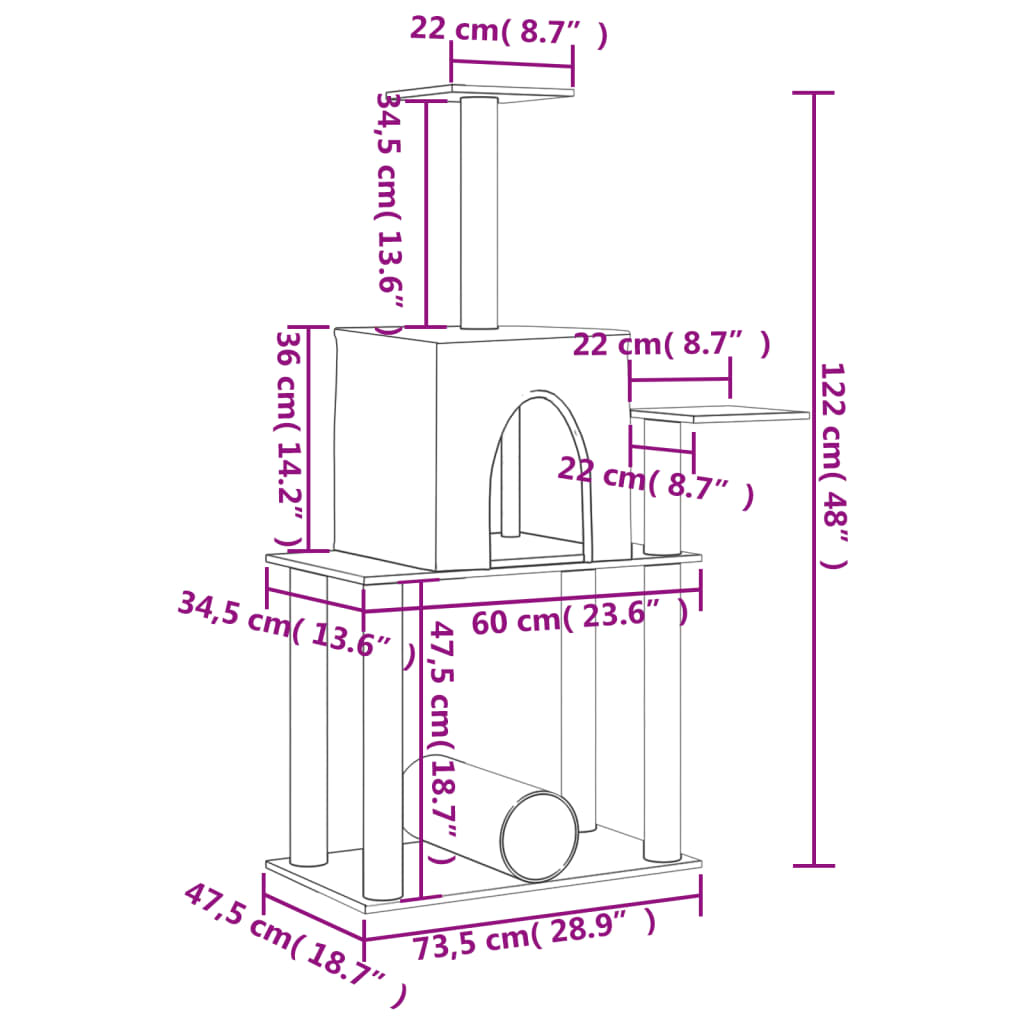 Albero Per Gatti Con Tiragraffi In Sisal 122 Cm