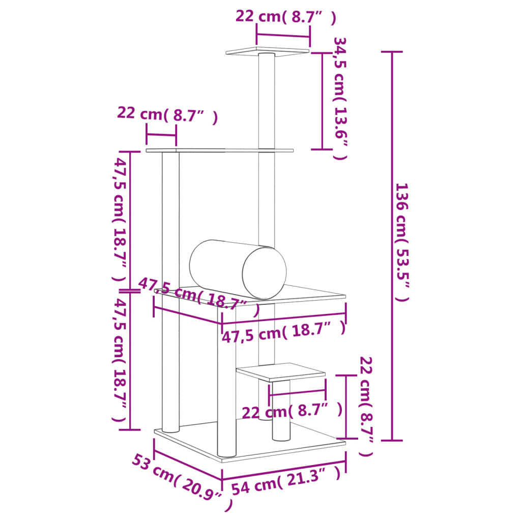 Albero Per Gatti Con Tiragraffi In Sisal 136 Cm