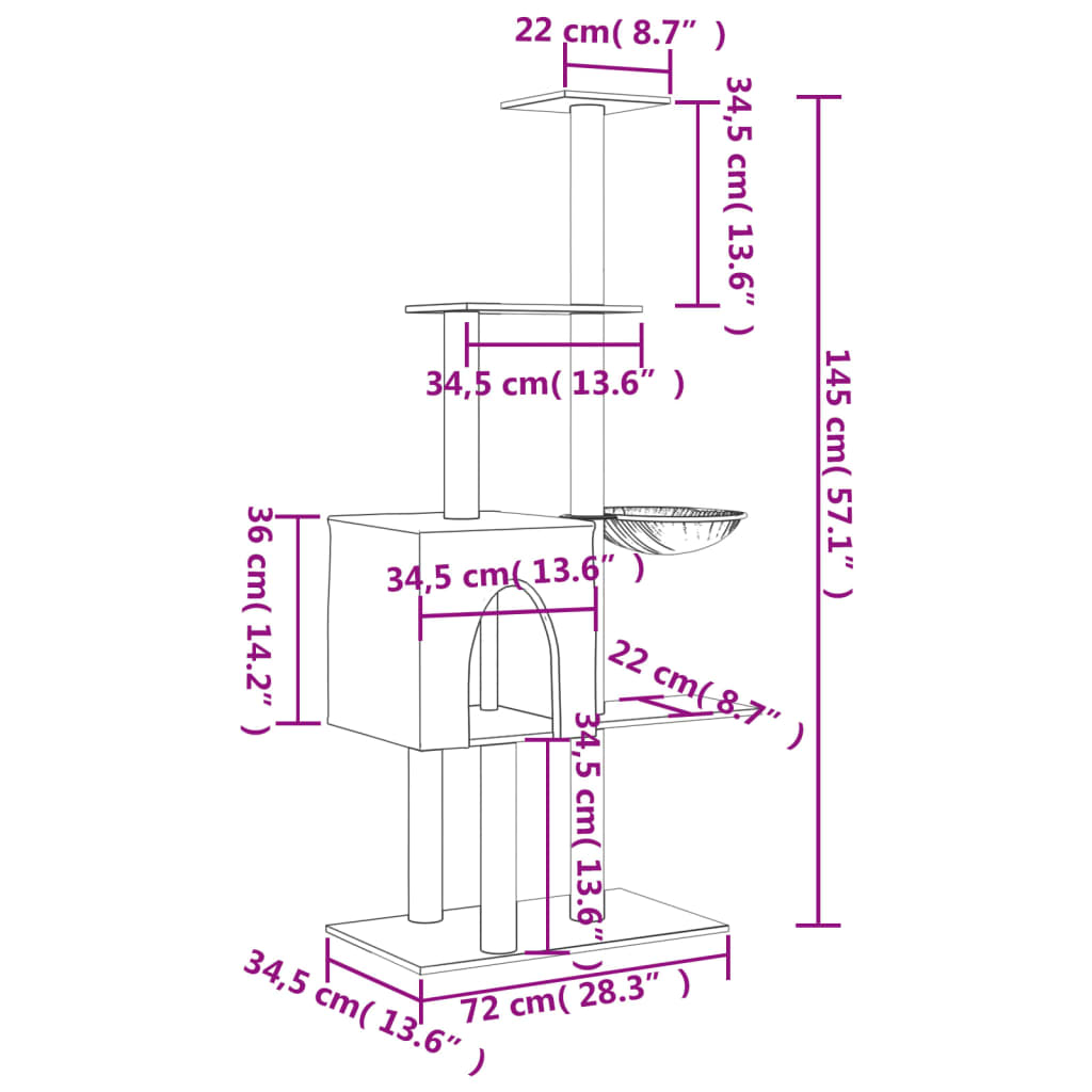 Albero Per Gatti Con Tiragraffi In Sisal 145 Cm