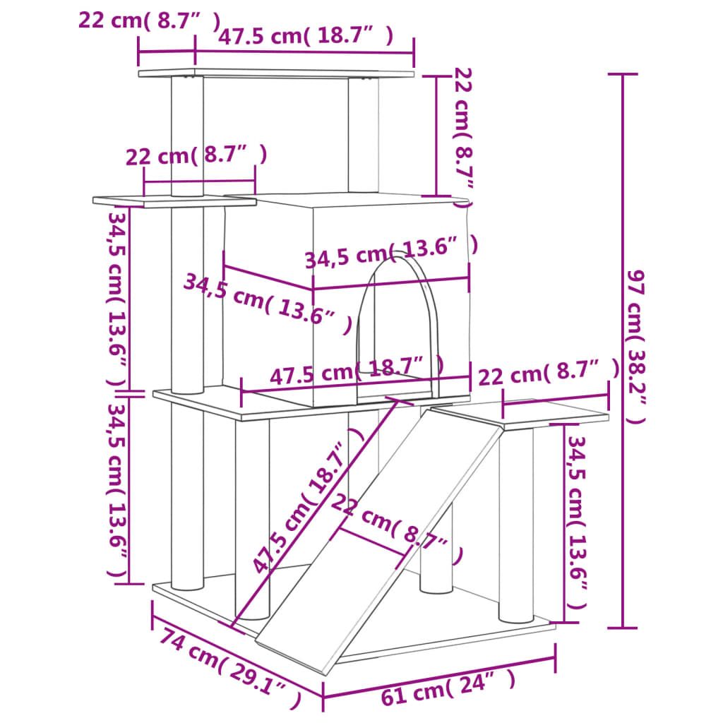 Albero Per Gatti Con Tiragraffi In Sisal 97 Cm