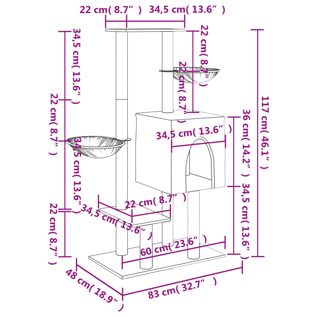 Albero Per Gatti Con Tiragraffi In Sisal 117 Cm