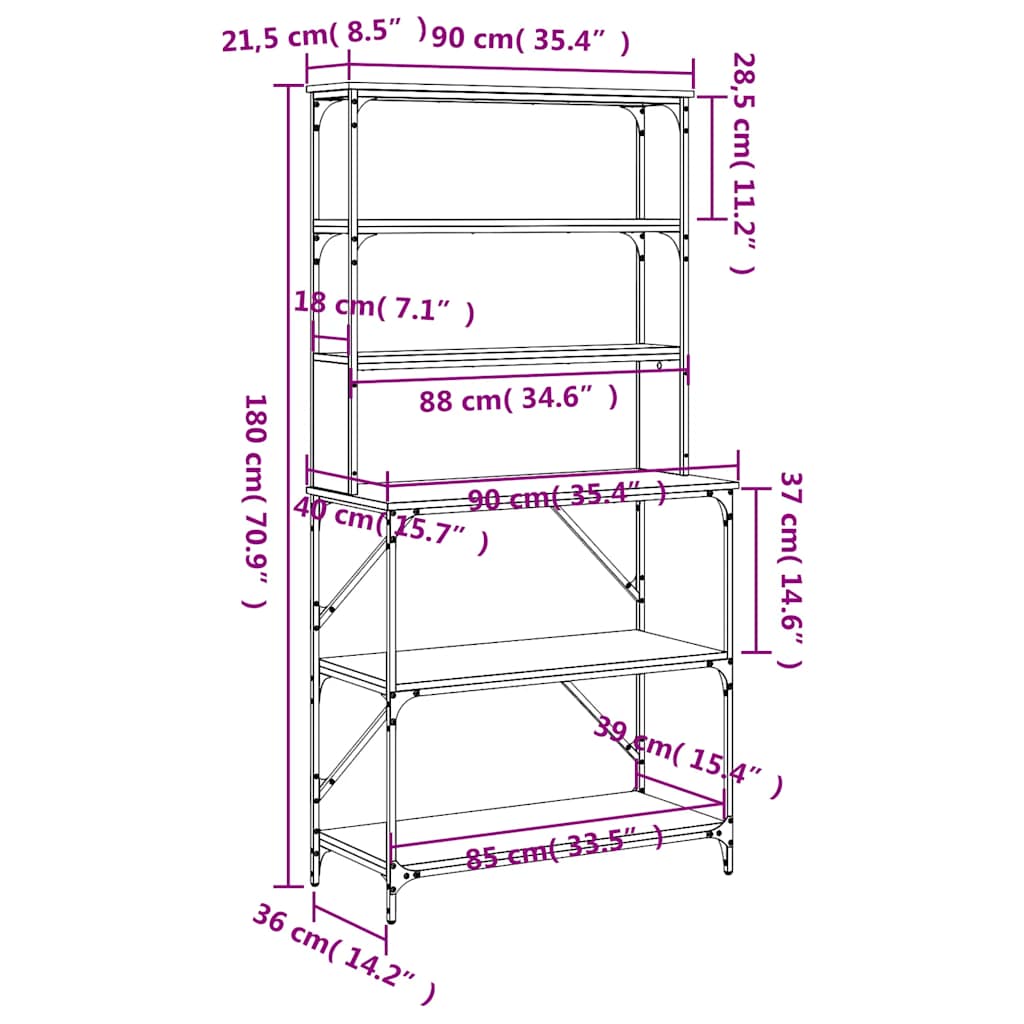 Scaffale Cucina 6Ripiani 90X40X180Cm Multistrato