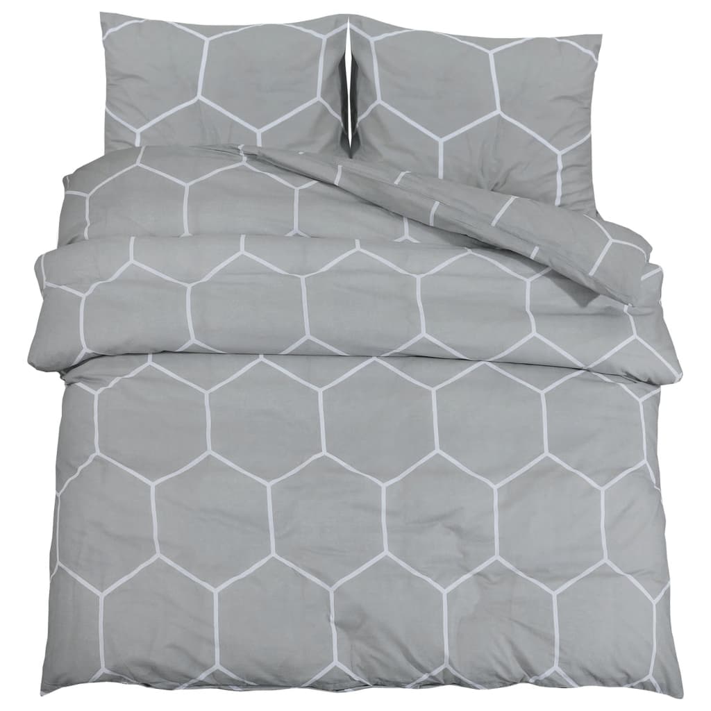 Set Copripiumino Grigio 200X200 Cm In Cotone Grigio E Bianco