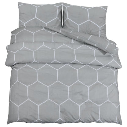 Set Copripiumino Grigio 200X200 Cm In Cotone Grigio E Bianco