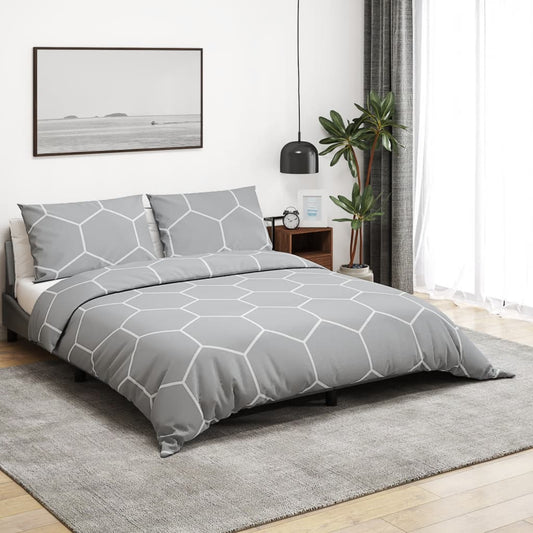 Set Copripiumino Grigio 240X220 Cm In Cotone Grigio E Bianco