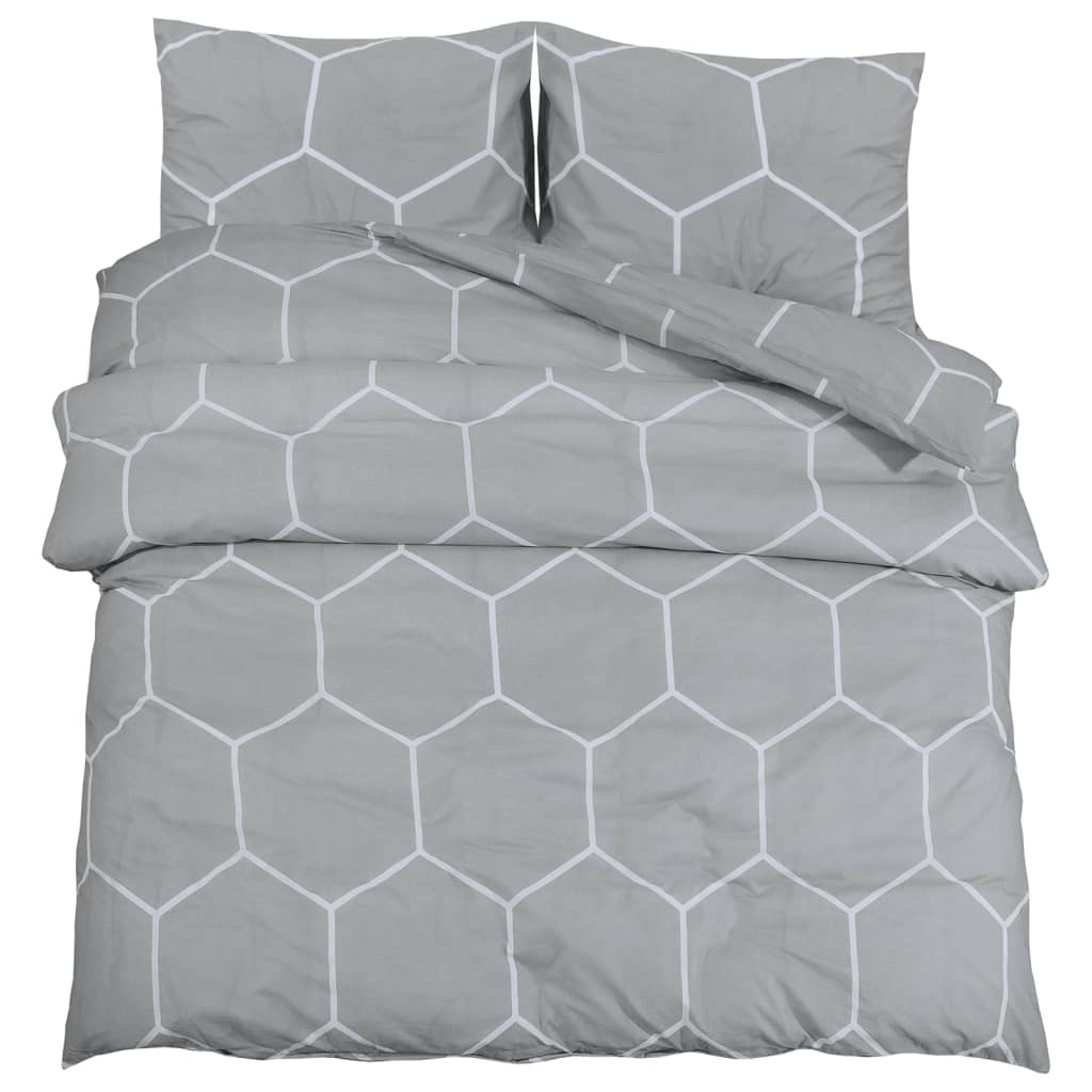 Set Copripiumino Grigio 140X200 Cm In Cotone Grigio E Bianco