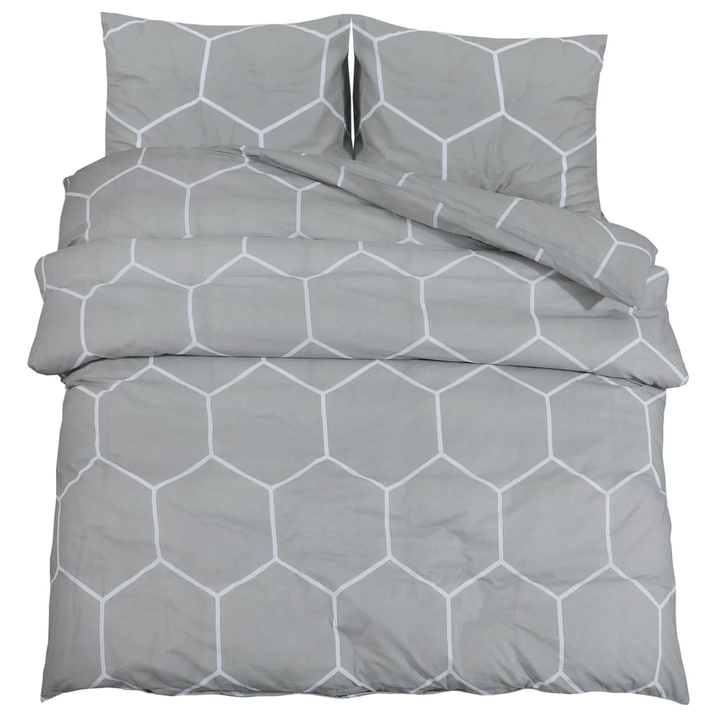 Set Copripiumino Grigio 220X240 Cm In Cotone Grigio E Bianco