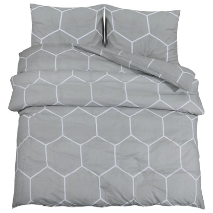 Set Copripiumino Grigio 220X240 Cm In Cotone Grigio E Bianco
