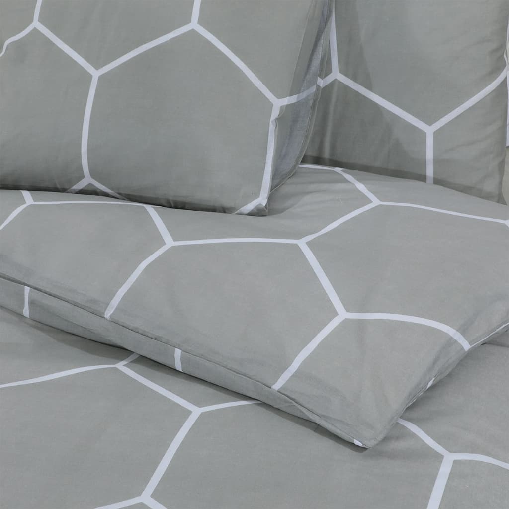 Set Copripiumino Grigio 220X240 Cm In Cotone Grigio E Bianco