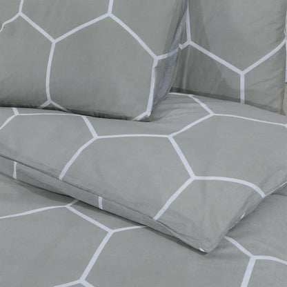 Set Copripiumino Grigio 220X240 Cm In Cotone Grigio E Bianco