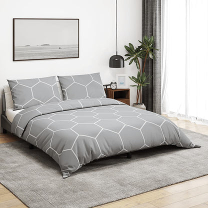 Set Copripiumino Grigio 220X240 Cm In Cotone Grigio E Bianco