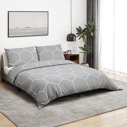 Set Copripiumino Grigio 220X240 Cm In Cotone Grigio E Bianco