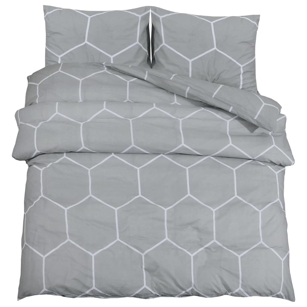 Set Copripiumino Grigio 155X220 Cm In Cotone Grigio E Bianco