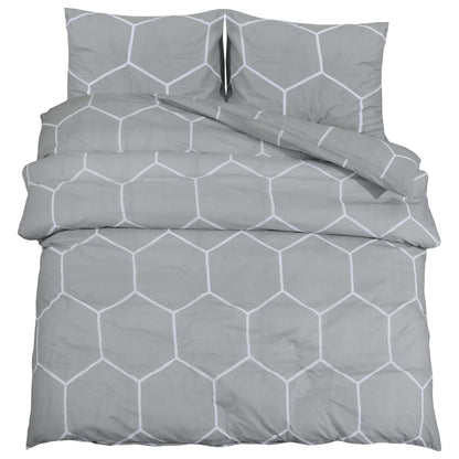Set Copripiumino Grigio 155X220 Cm In Cotone Grigio E Bianco