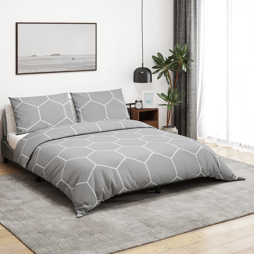 Set Copripiumino Grigio 155X220 Cm In Cotone Grigio E Bianco