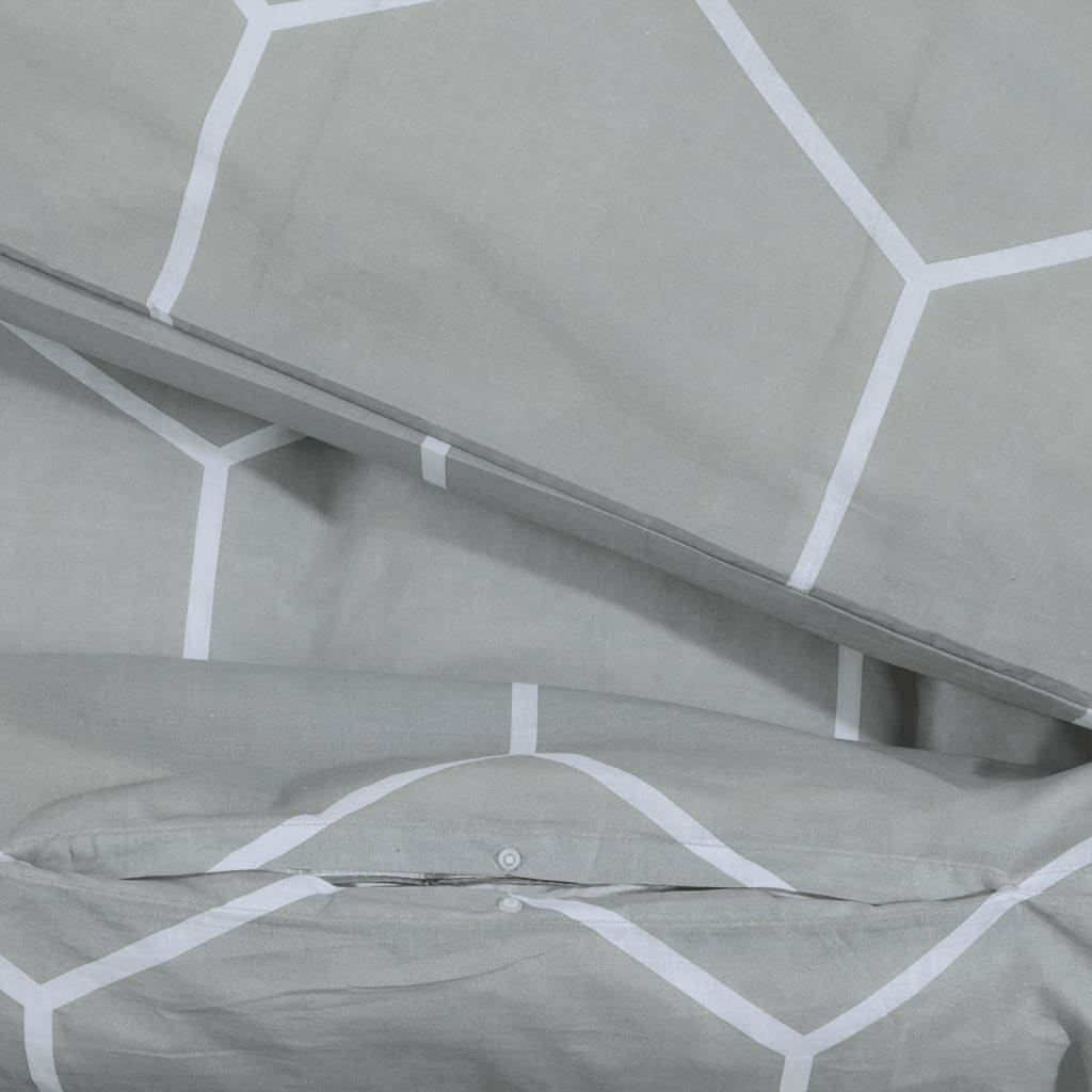 Set Copripiumino Grigio 200X200 Cm In Cotone Grigio E Bianco
