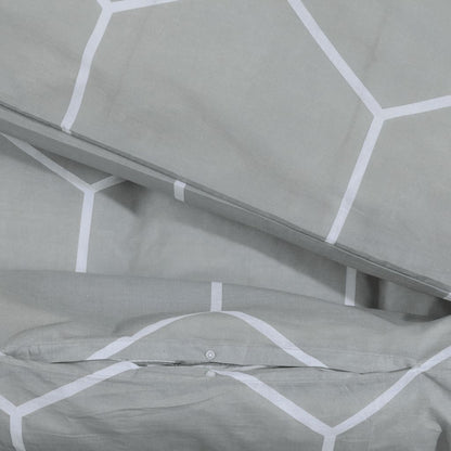 Set Copripiumino Grigio 200X200 Cm In Cotone Grigio E Bianco