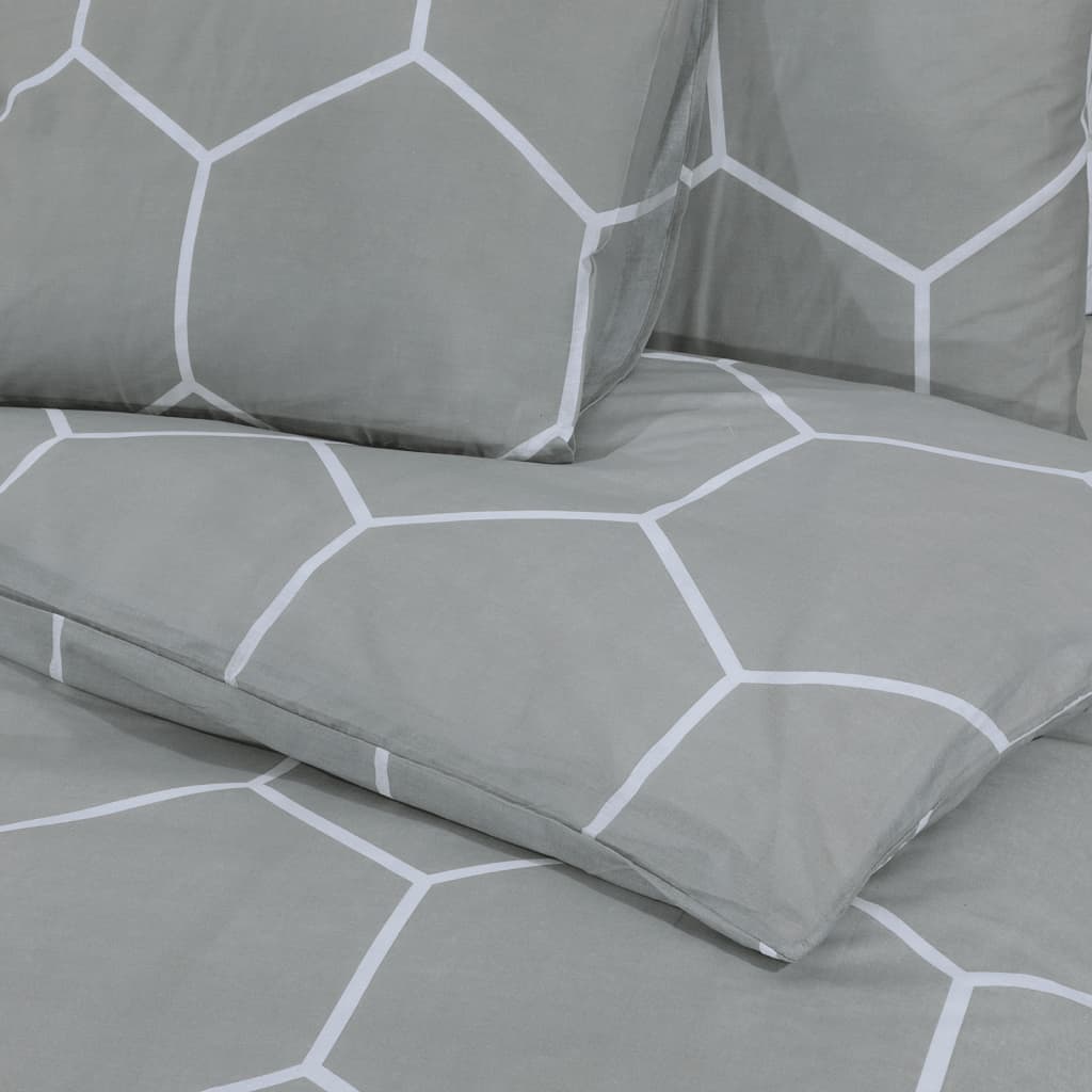 Set Copripiumino Grigio 200X200 Cm In Cotone Grigio E Bianco